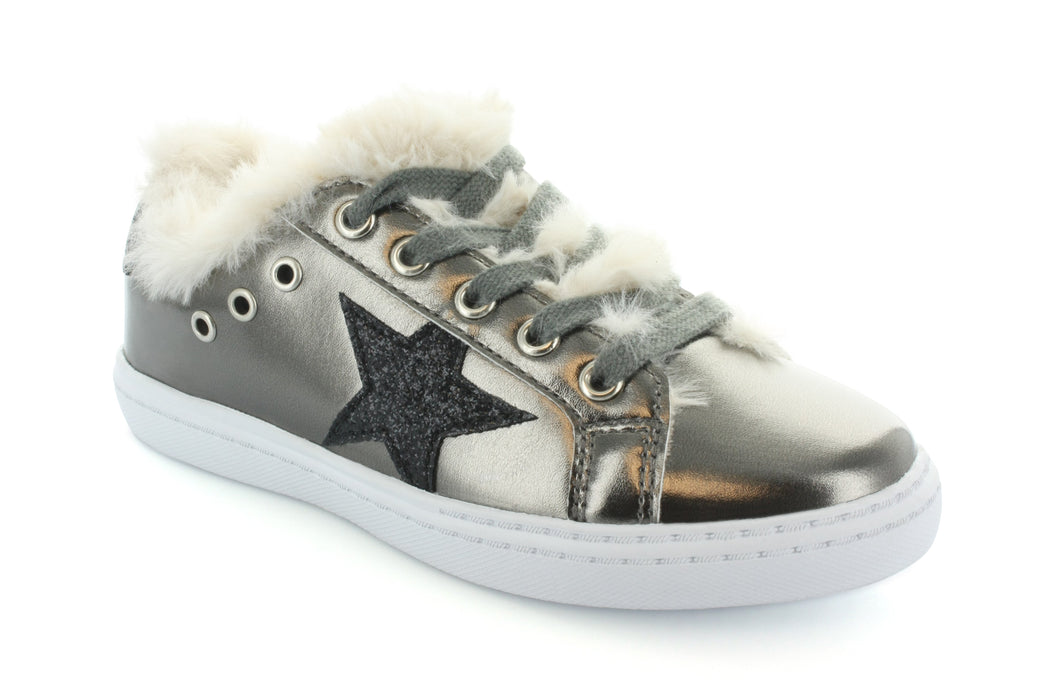 Ava's Fur Star Lace Sneaker - Pewter/Black