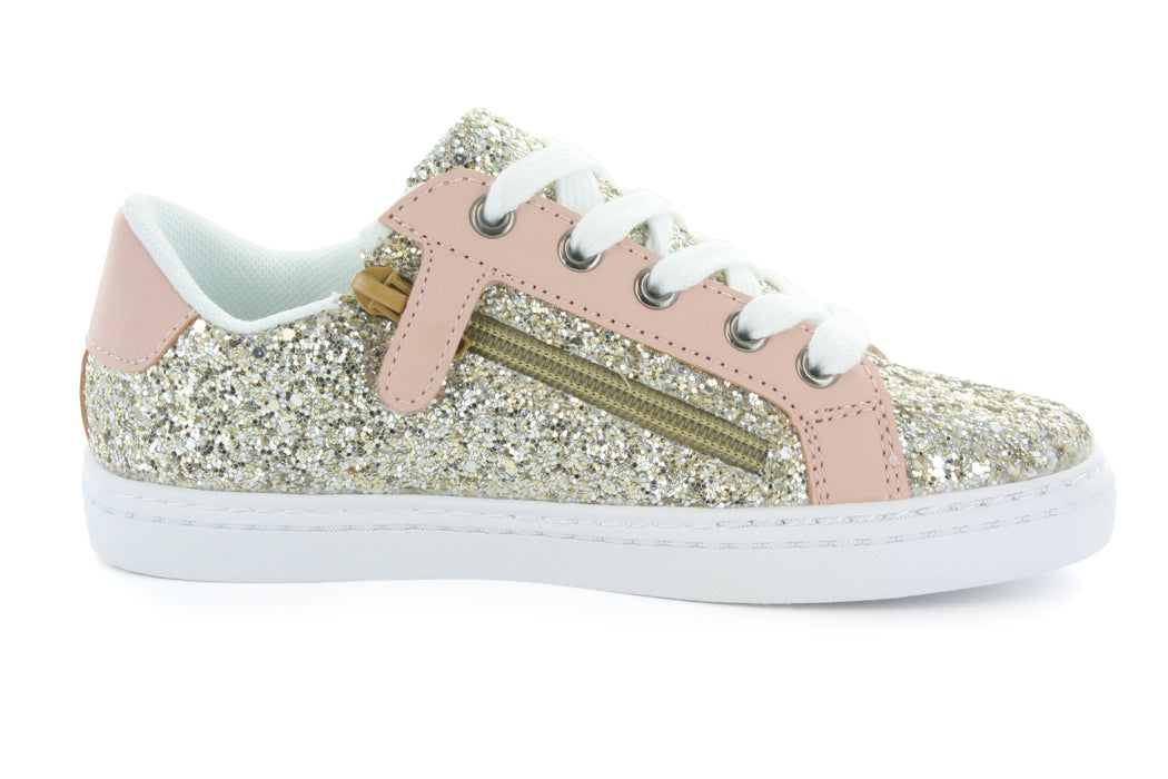 Mia Star Lace Sneaker - Gold Glitter / Pink