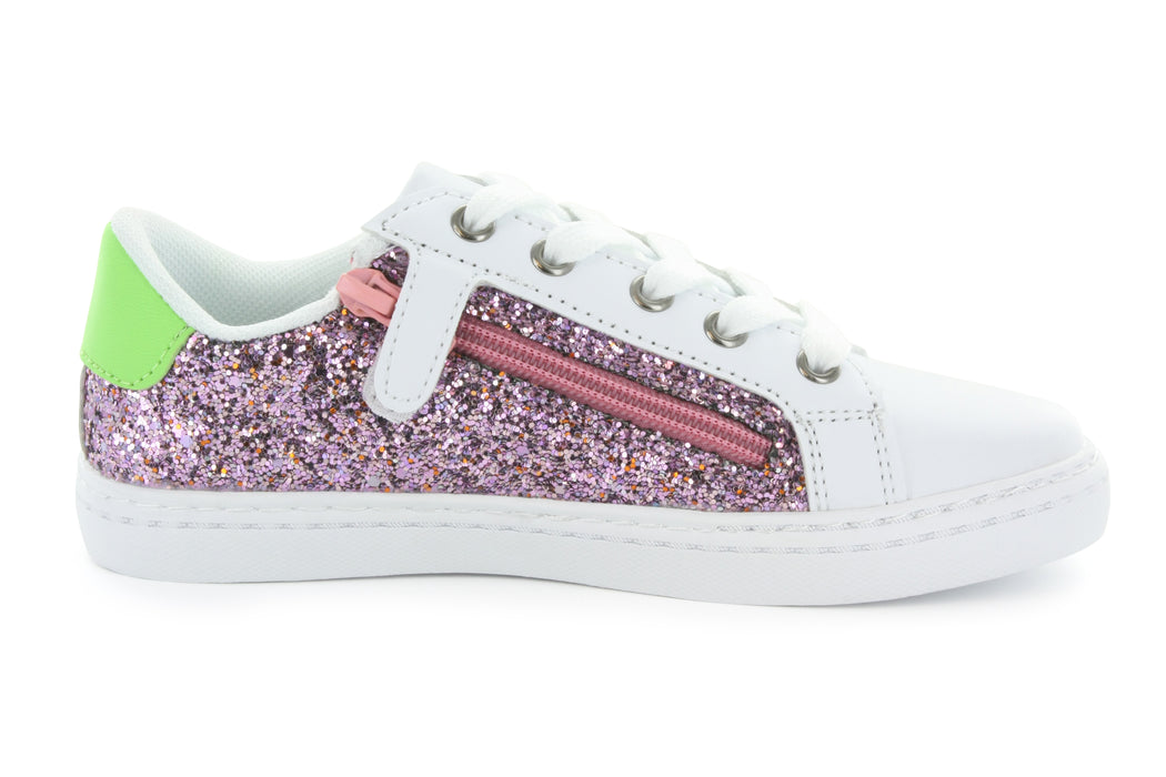Mia Star Lace Sneaker -  Pink Glitter / White