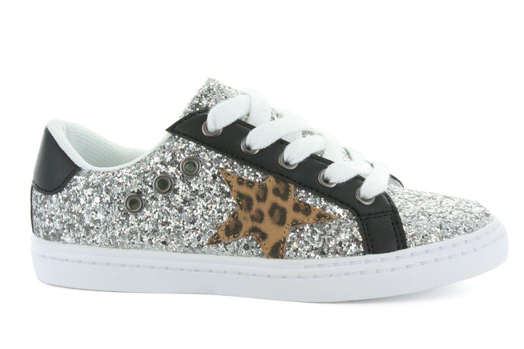 Mia Star Lace Sneaker - Silver/Leopard