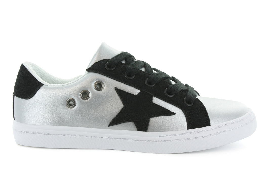 Mia Star Lace Sneaker - Silver Black