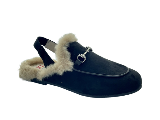 Chloe's Fur Lined Mule - Black Velvet / Natural